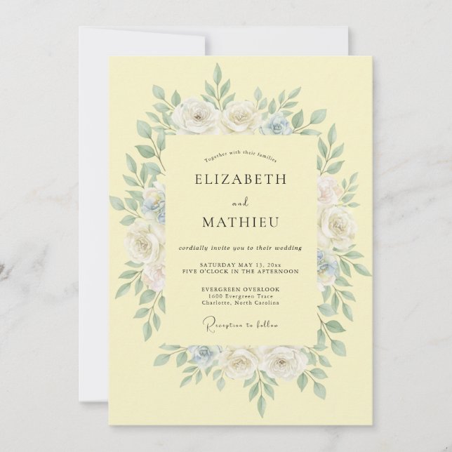 Convite Casamento de Eucalipto Empoeirado com Folhagem Ama (Frente)
