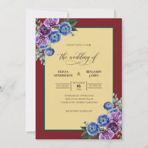 Convite Casamento de Eucalipto Flor de Ámbar Crisântemo Ca