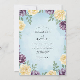 Convite Casamento de Eucalipto Flor Violeta Azure