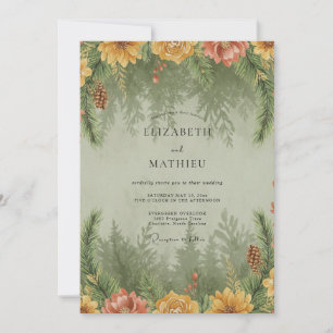 Convite Casamento de Eucalipto Floresta de Abeto Mostarda