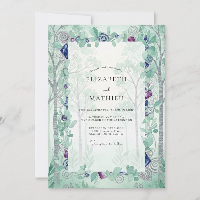 Convite Casamento de Eucalipto Floresta de Bétula Menta (Frente)