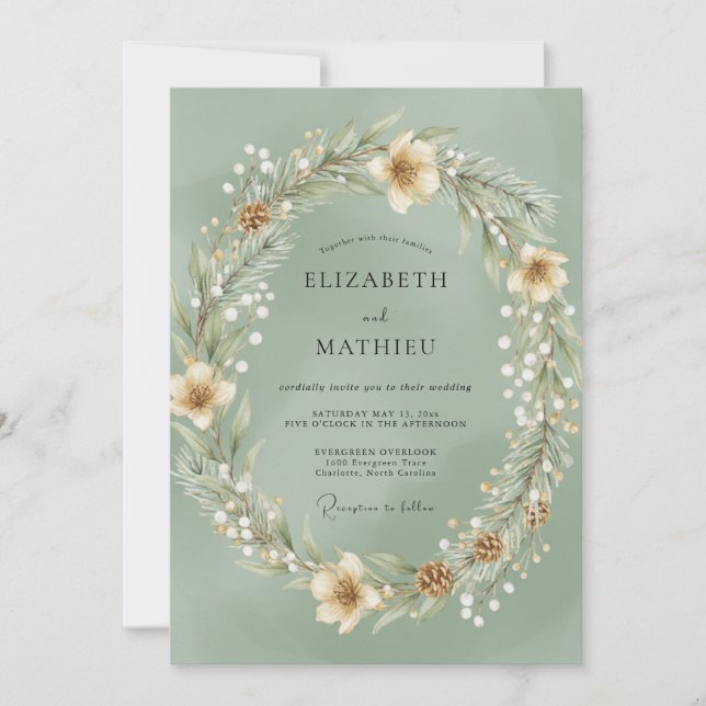 Convite Casamento de Eucalipto Floresta de Pinheiro Menta (Frente)