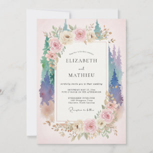 Convite Casamento de Eucalipto Floresta Roxo Âmbar