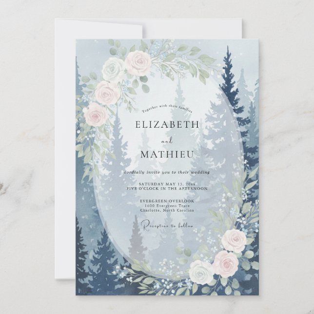 Convite Casamento de Eucalipto Florestal Rosa Gelado (Frente)