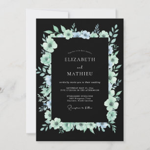 Convite Casamento de Eucalipto Folhagem Água Meia-Noite
