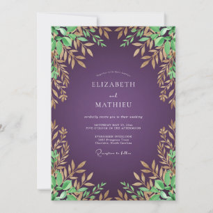 Convite Casamento de Eucalipto Folhagem Ameixa Cobre