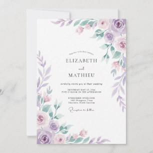 Convite Casamento de Eucalipto Folhagem Ameixa Pastel