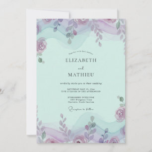 Convite Casamento de Eucalipto Folhagem Ametista Menta