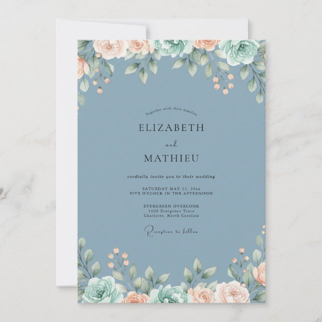 Convite Casamento de Eucalipto Folhagem Apricot Aço (Frente)