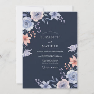 Convite Casamento de Eucalipto Folhagem Apricot Azul-Marin