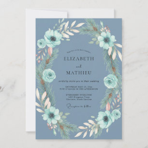 Convite Casamento de Eucalipto Folhagem Aqua Aço
