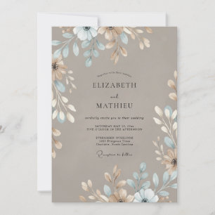 Convite Casamento de Eucalipto Folhagem Aqua Bege