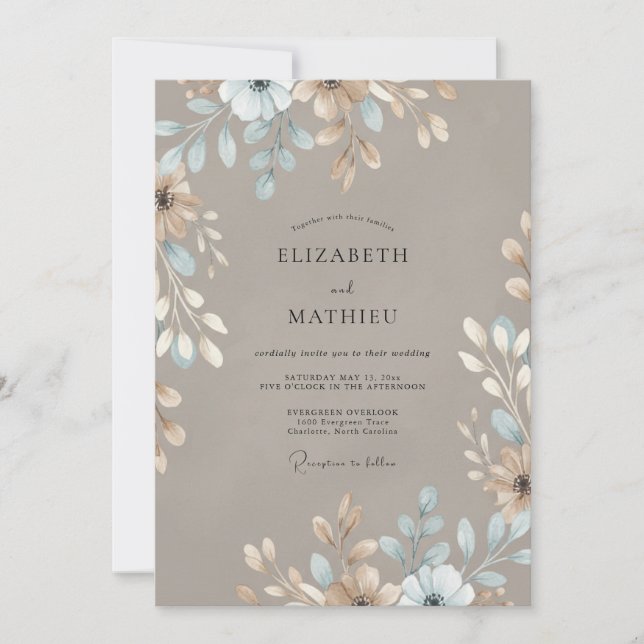 Convite Casamento de Eucalipto Folhagem Aqua Bege (Frente)