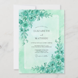 Convite Casamento de Eucalipto Folhagem Aqua Espuma do Mar