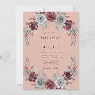 Convite Casamento de Eucalipto Folhagem Ardósia Borgonha