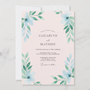 Convite Casamento de Eucalipto Folhagem Azul Espuma do Mar