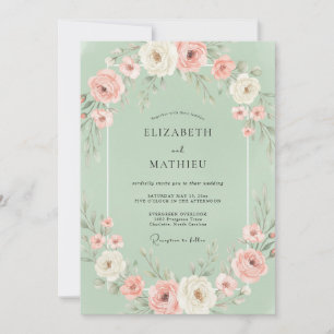 Convite Casamento de Eucalipto Folhagem Bege Rosa Hortelã