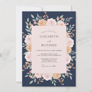 Convite Casamento de Eucalipto Folhagem Blush Meia-Noite