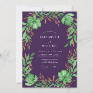 Convite Casamento de Eucalipto Folhagem Bronze Ameixa