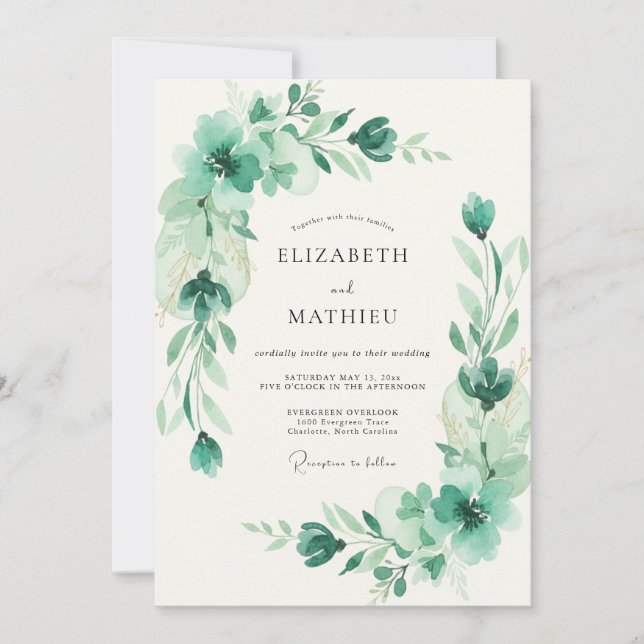 Convite Casamento de Eucalipto Folhagem Celadon Espuma do  (Frente)
