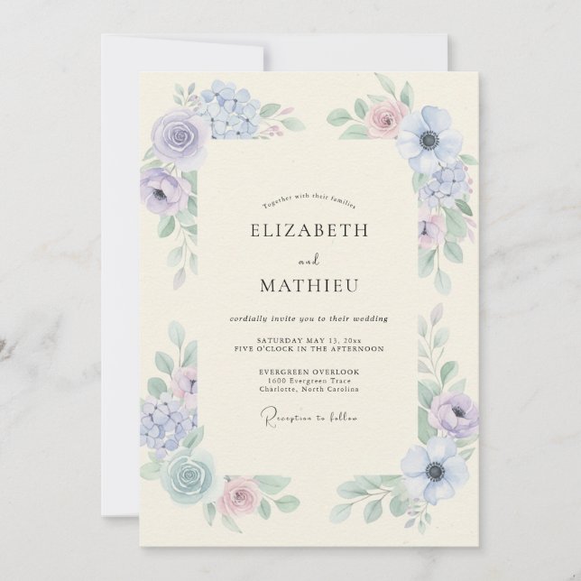 Convite Casamento de Eucalipto Folhagem Centáurea Cornflor (Frente)