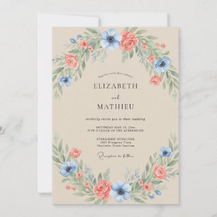 Convite Casamento de Eucalipto Folhagem Cerúlea Coral