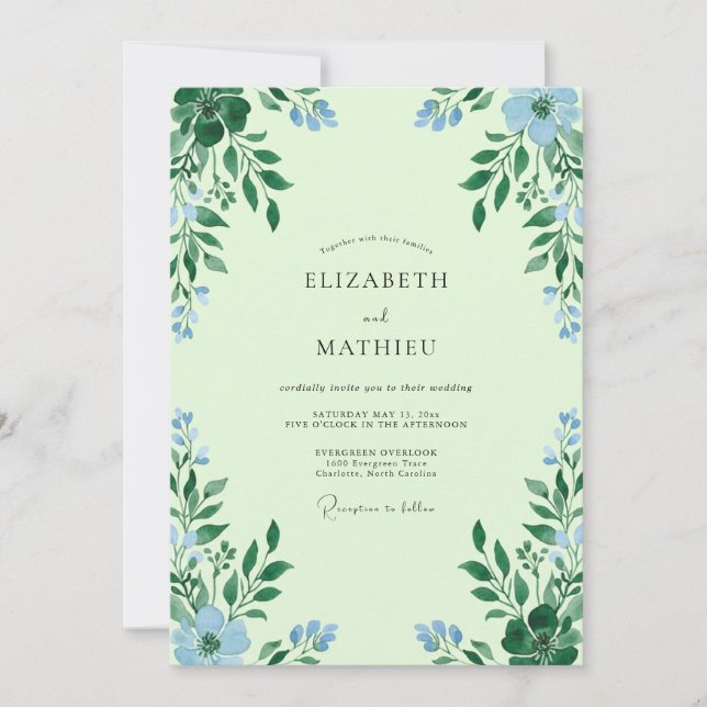 Convite Casamento de Eucalipto Folhagem Céu Mint (Frente)