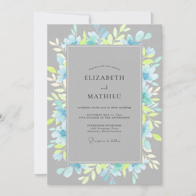 Convite Casamento de Eucalipto Folhagem Chartreuse Ardósia (Frente)