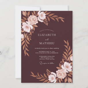 Convite Casamento de Eucalipto Folhagem Cobre Marrom