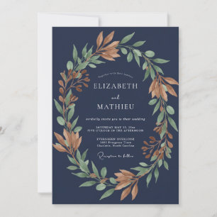 Convite Casamento de Eucalipto Folhagem Cobre Meia-Noite