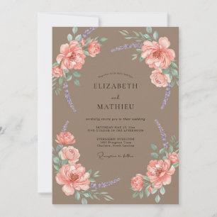 Convite Casamento de Eucalipto Folhagem Coral Bege