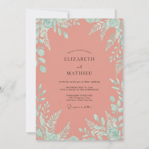 Convite Casamento de Eucalipto Folhagem Coral Mint