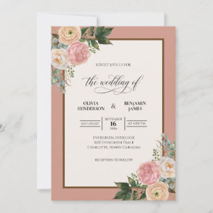 Convite Casamento de Eucalipto Folhagem Coral Pêssego