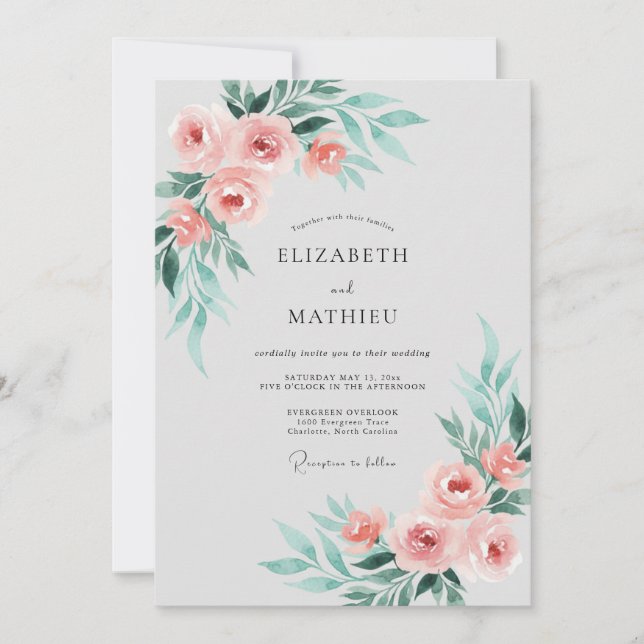 Convite Casamento de Eucalipto Folhagem Coral Turquesa (Frente)