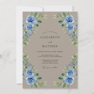 Convite Casamento de Eucalipto Folhagem Cornflower Bege