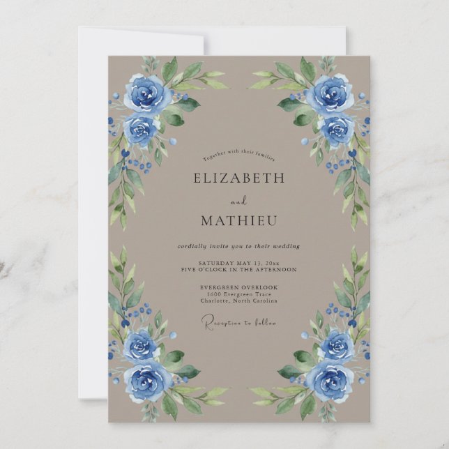 Convite Casamento de Eucalipto Folhagem Cornflower Bege (Frente)