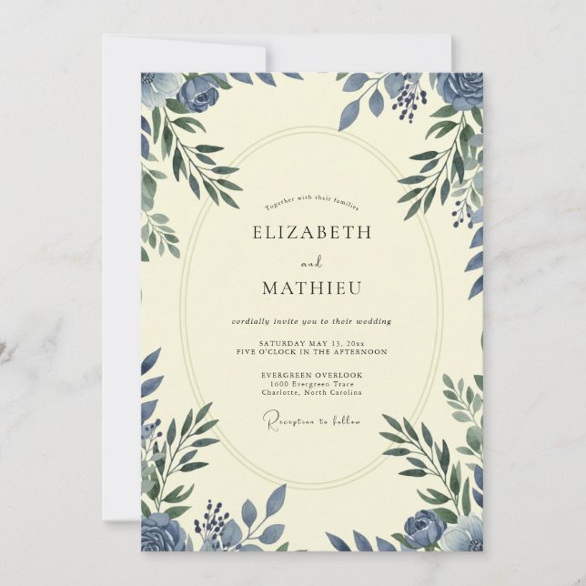 Convite Casamento de Eucalipto Folhagem Cornflower Slate (Frente)
