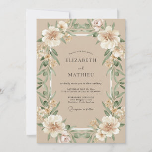 Convite Casamento de Eucalipto Folhagem Creme Antigo Bege