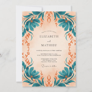 Convite Casamento de Eucalipto Folhagem Damasco Teal