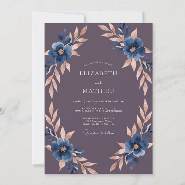 Convite Casamento de Eucalipto Folhagem de Cobre Âmbar (Frente)