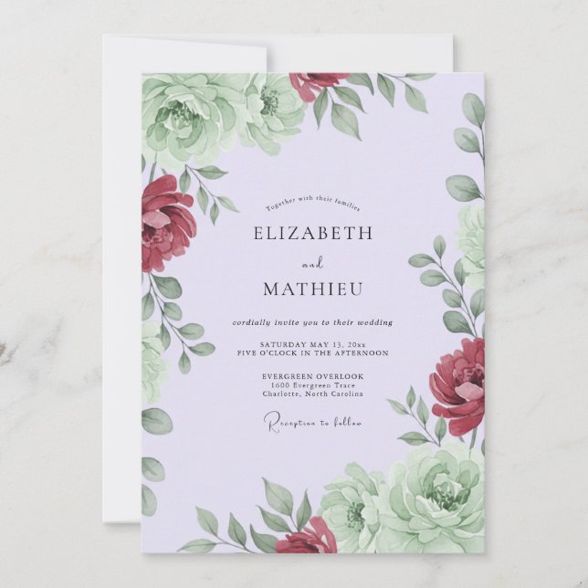 Convite Casamento de Eucalipto Folhagem de Crimson Sage (Frente)