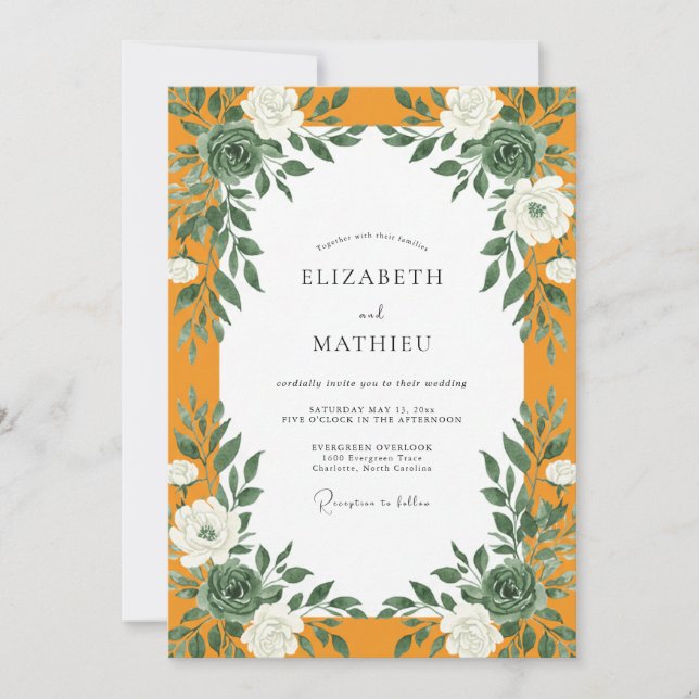 Convite Casamento de Eucalipto Folhagem de Marigold (Frente)