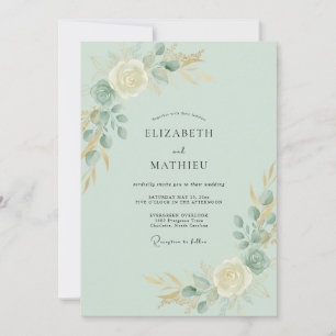 Convite Casamento de Eucalipto Folhagem Dourada Espuma do