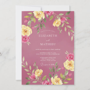 Convite Casamento de Eucalipto Folhagem Dourada Magenta