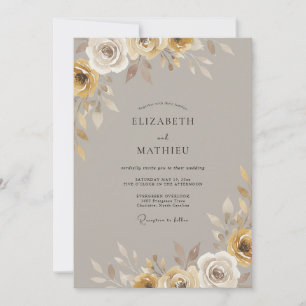 Convite Casamento de Eucalipto Folhagem Dourado-Taupe