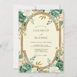 Convite Casamento de Eucalipto Folhagem Dourado Turquesa
