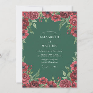 Convite Casamento de Eucalipto Folhagem Esmeralda Rubi