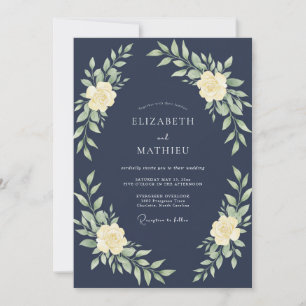 Convite Casamento de Eucalipto Folhagem Índigo Meia-Noite