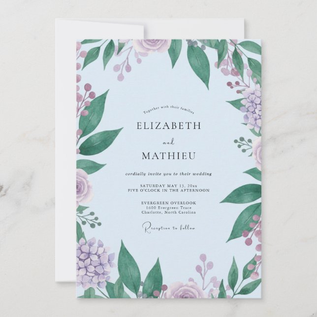 Convite Casamento de Eucalipto Folhagem Lavanda (Frente)