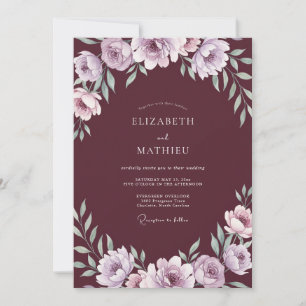 Convite Casamento de Eucalipto Folhagem Lilás Vinho